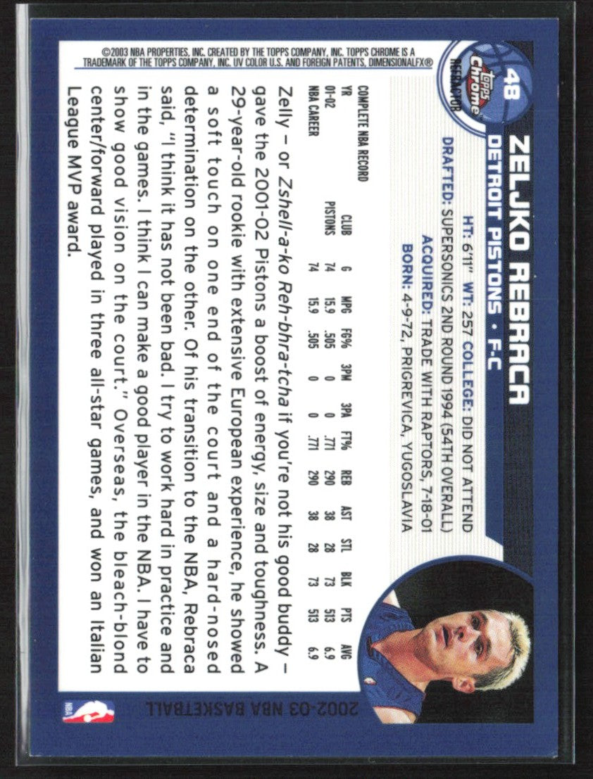 Zeljko Rebraca 2002 Topps Chrome Refractor #48 Detroit Pistons