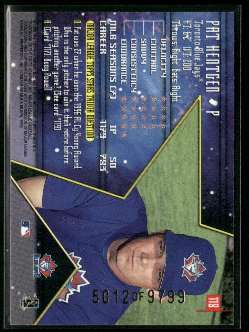 Pat Hentgen 1998 Topps Stars /9799 #118 Toronto Blue Jays