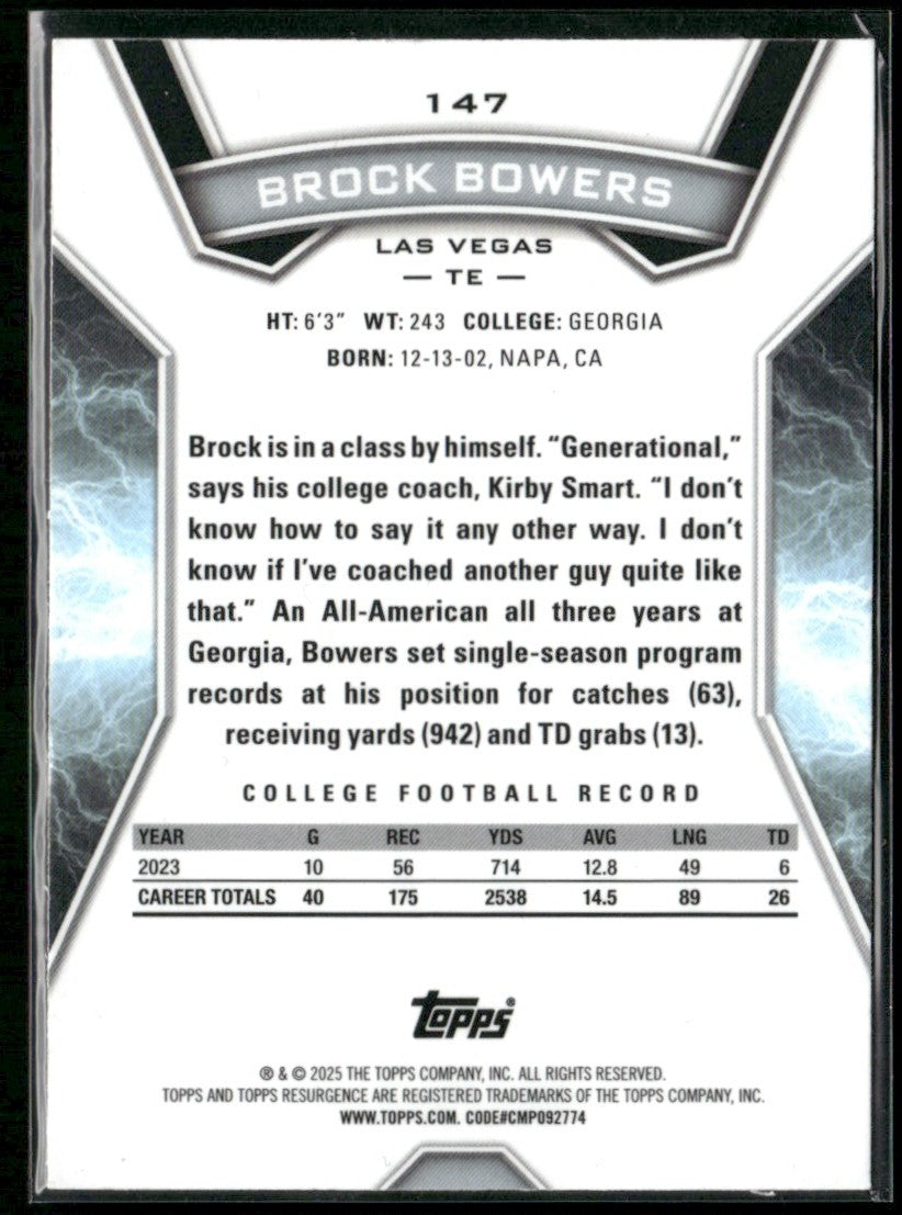 Brock Bowers 2024 Topps Resurgence RC #147 Las Vegas Raiders