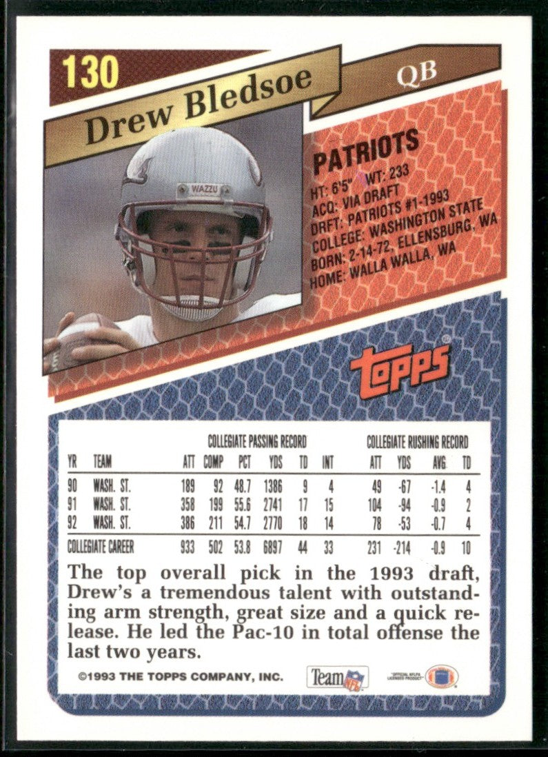 Drew Bledsoe 1993 Topps RC #130 New England Patriots