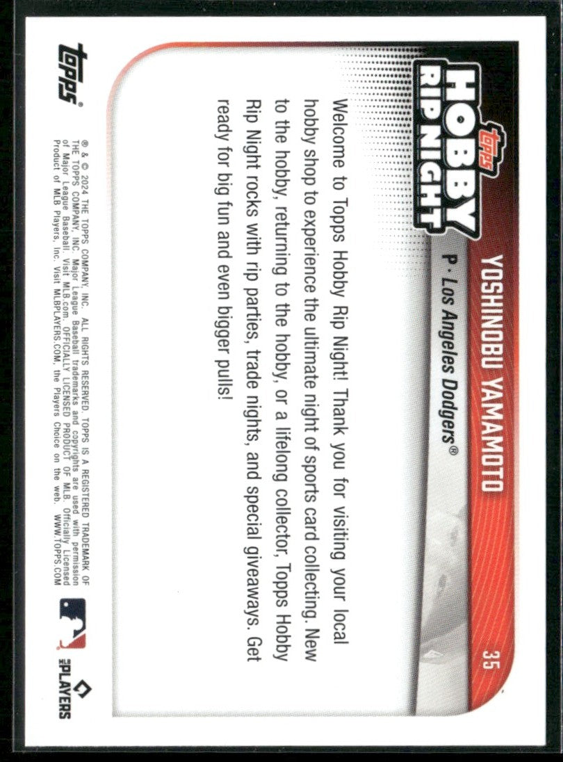 Yoshinobu Yamamoto 2024 Topps Hobby Rip Night RC #35 Los Angeles Dodgers