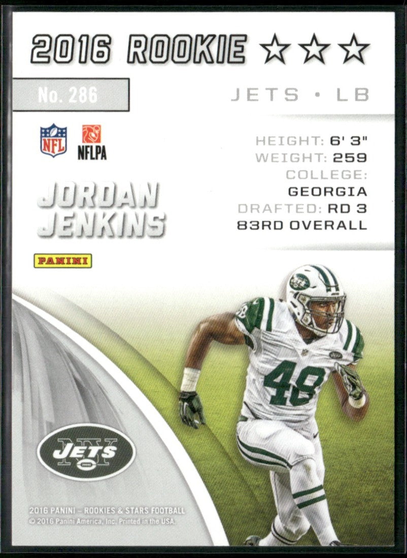 Jordan Jenkins 2016 Panini Rookies & Stars True Blue RC /49 #286 New York Jets