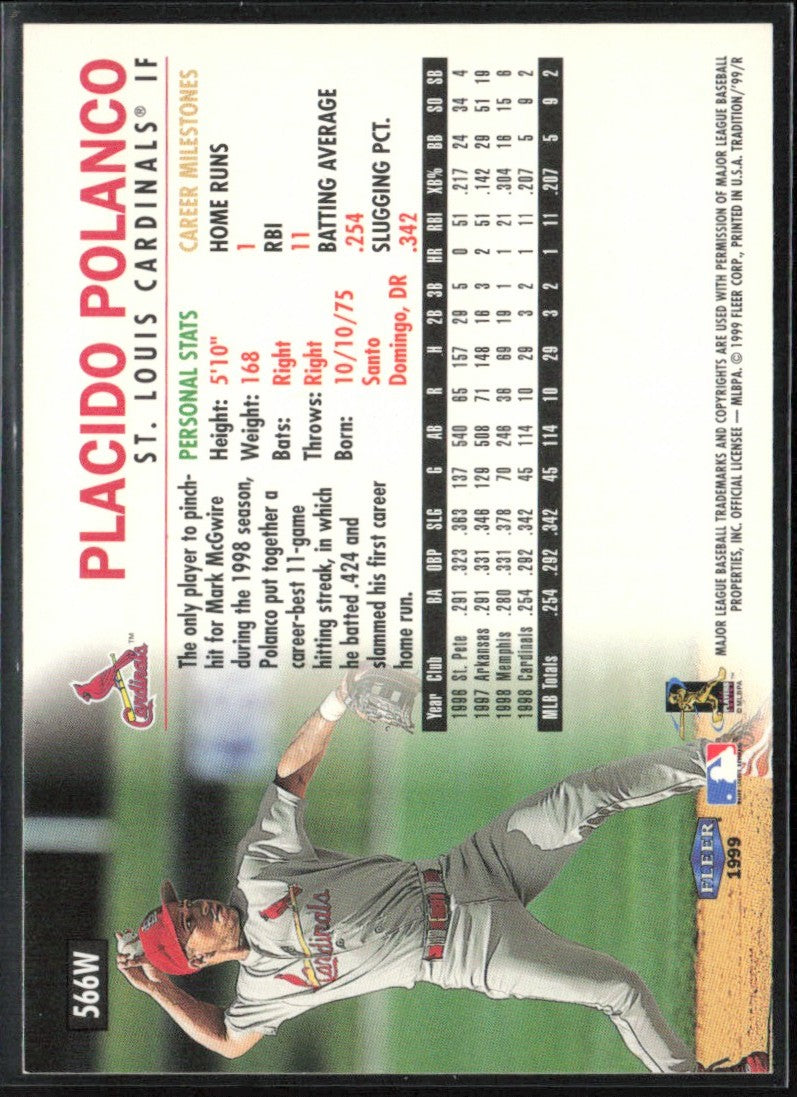Placido Polanco 1999 Fleer Tradition Warning Track Collection #566W