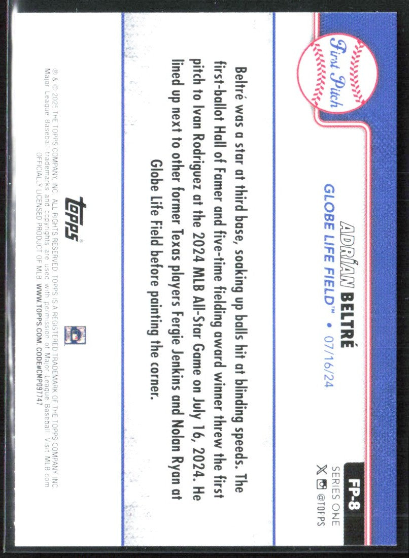 Adrian Beltre 2025 Topps 2025 First Pitch #FP-8 Texas Rangers