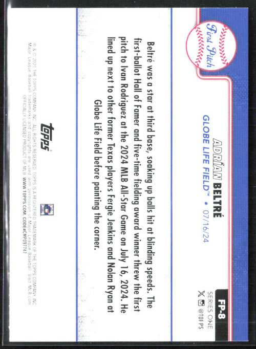 Adrian Beltre 2025 Topps 2025 First Pitch #FP-8 Texas Rangers