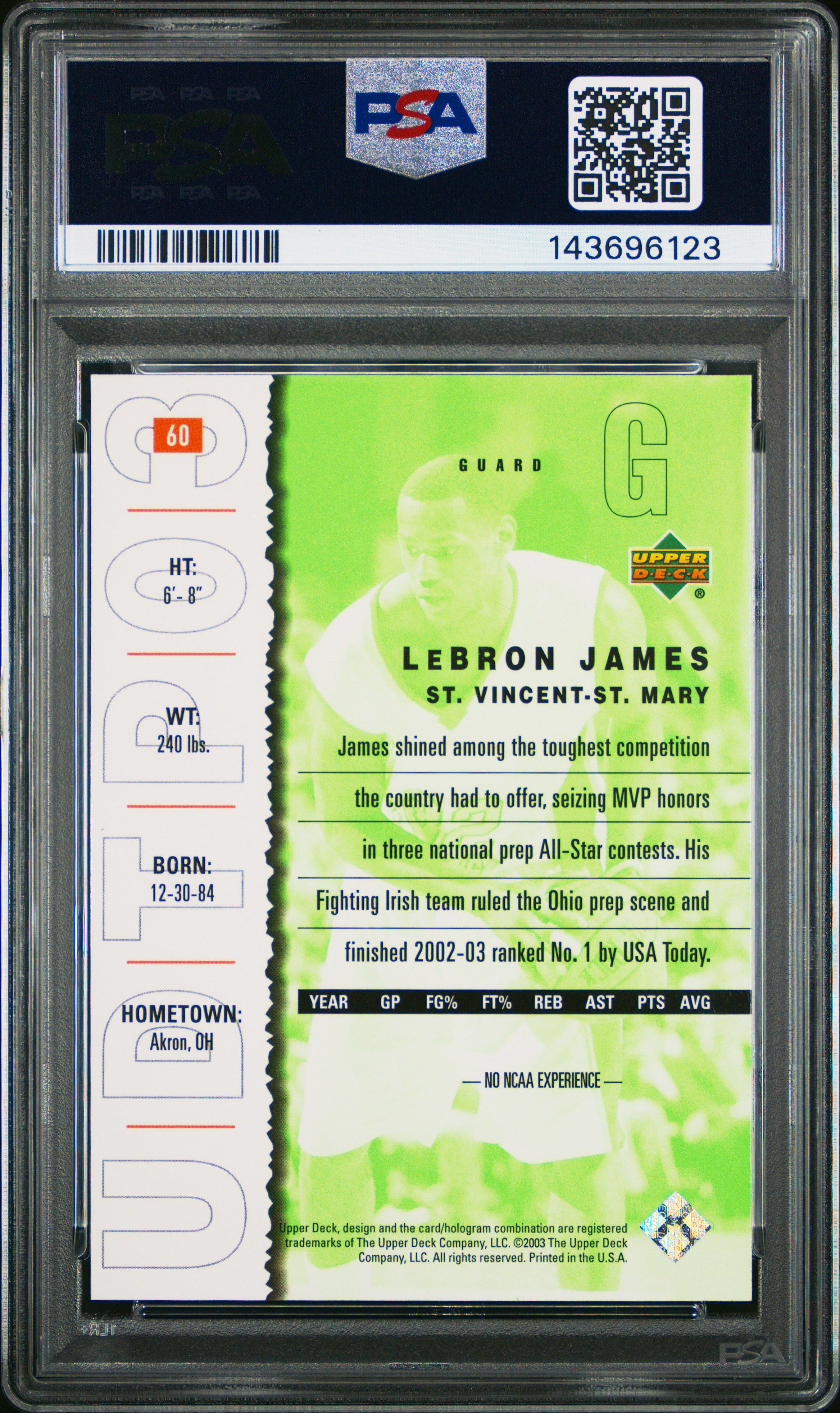 Lebron James 2003 Upper Deck UD Top Prospects psa 10 #60 Cleveland Cavaliers