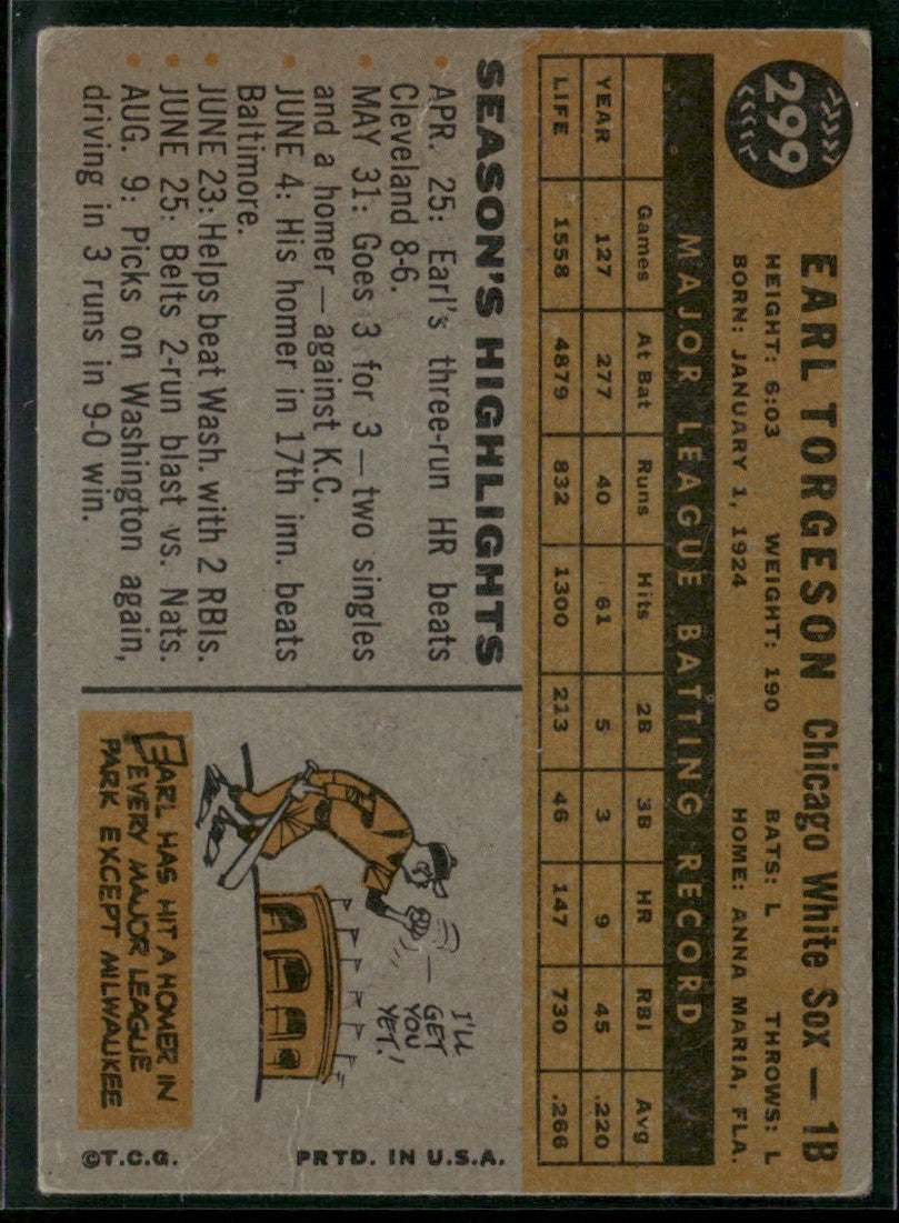 Earl Torgeson 1960 Topps #299 Chicago White Sox
