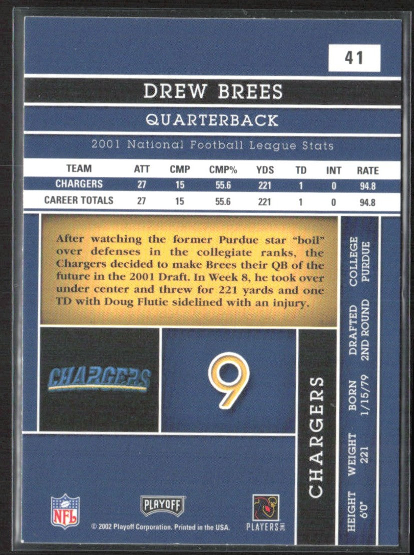Drew Brees 2002 Playoff Absolute Memorabilia #41 San Diego Chargers