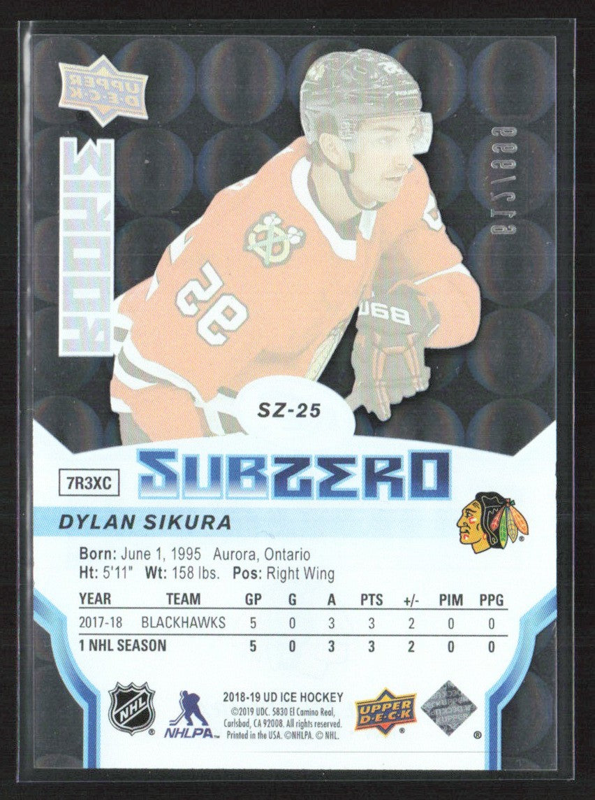 Dylan Sikura 2018 Upper Deck Ice SubZero RC /999 #SZ-25 Chicago Blackhawks