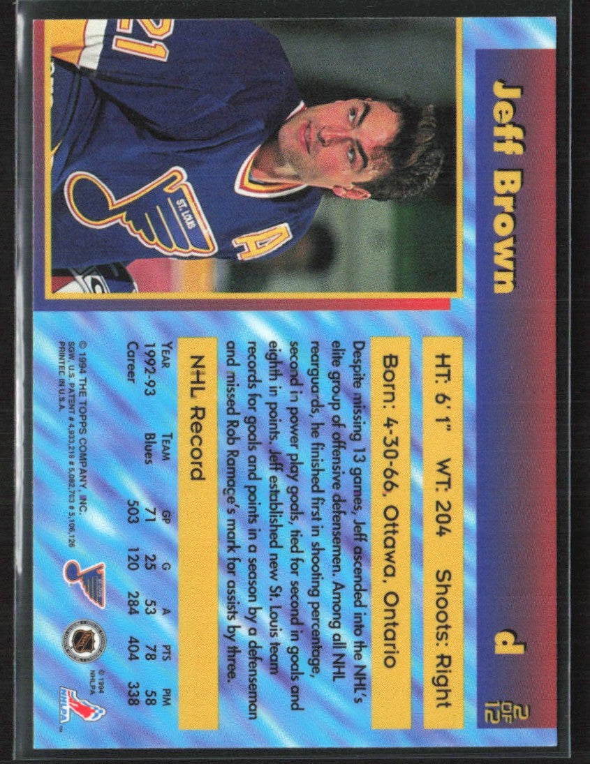 Jeff Brown 1993 Topps Stadium Club Finest #2 Vancouver Canucks