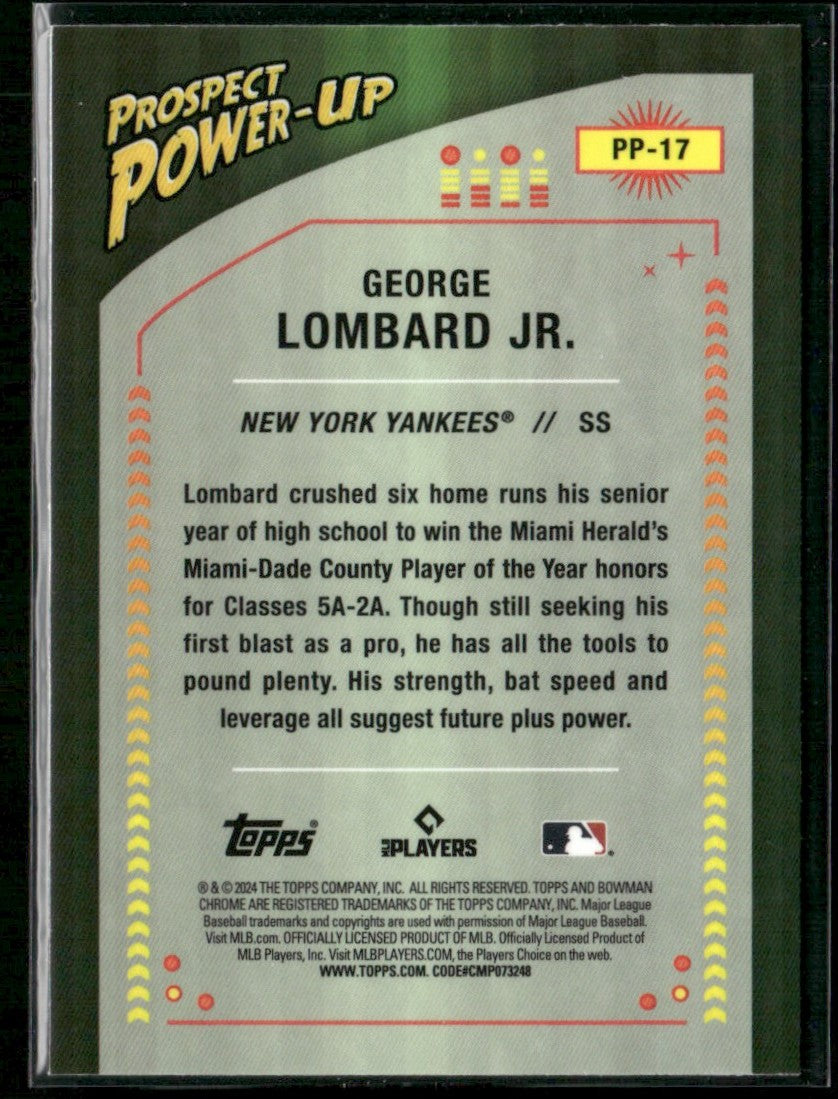 George Lombard Jr. 2024 Bowman Prospect Power-Up #PP-17 New York Yankees