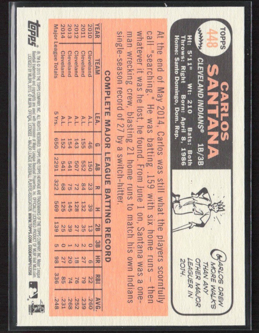 Carlos Santana 2015 Topps Heritage SP #448 Cleveland Indians
