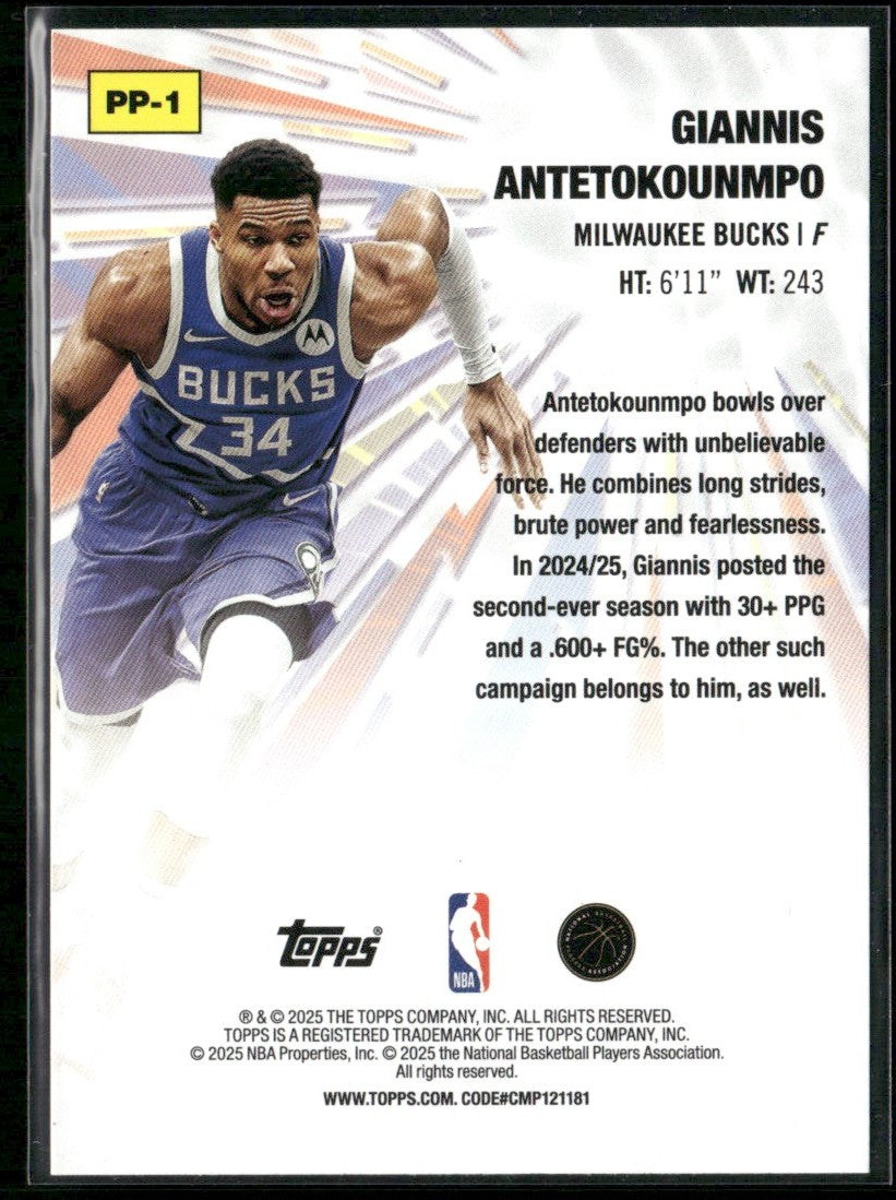 Giannis Antetokounmpo 2025 Topps Power Players #PP-1 Milwaukee Bucks