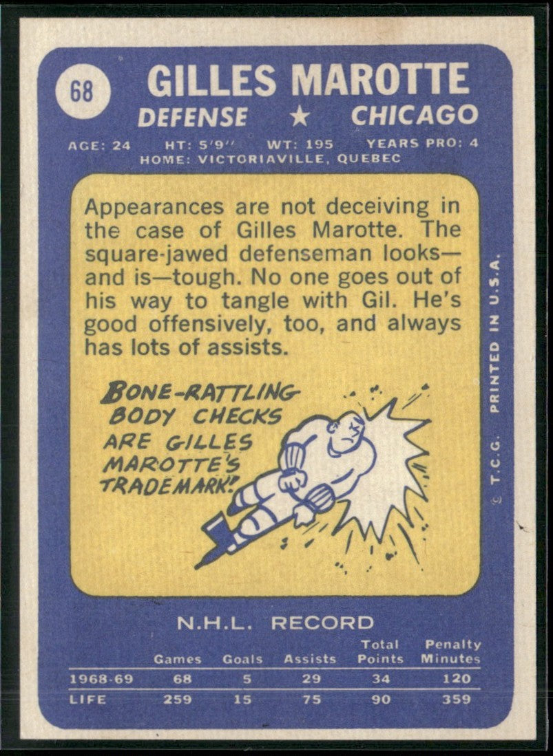 Gilles Marotte 1969 Topps #68 Chicago Blackhawks