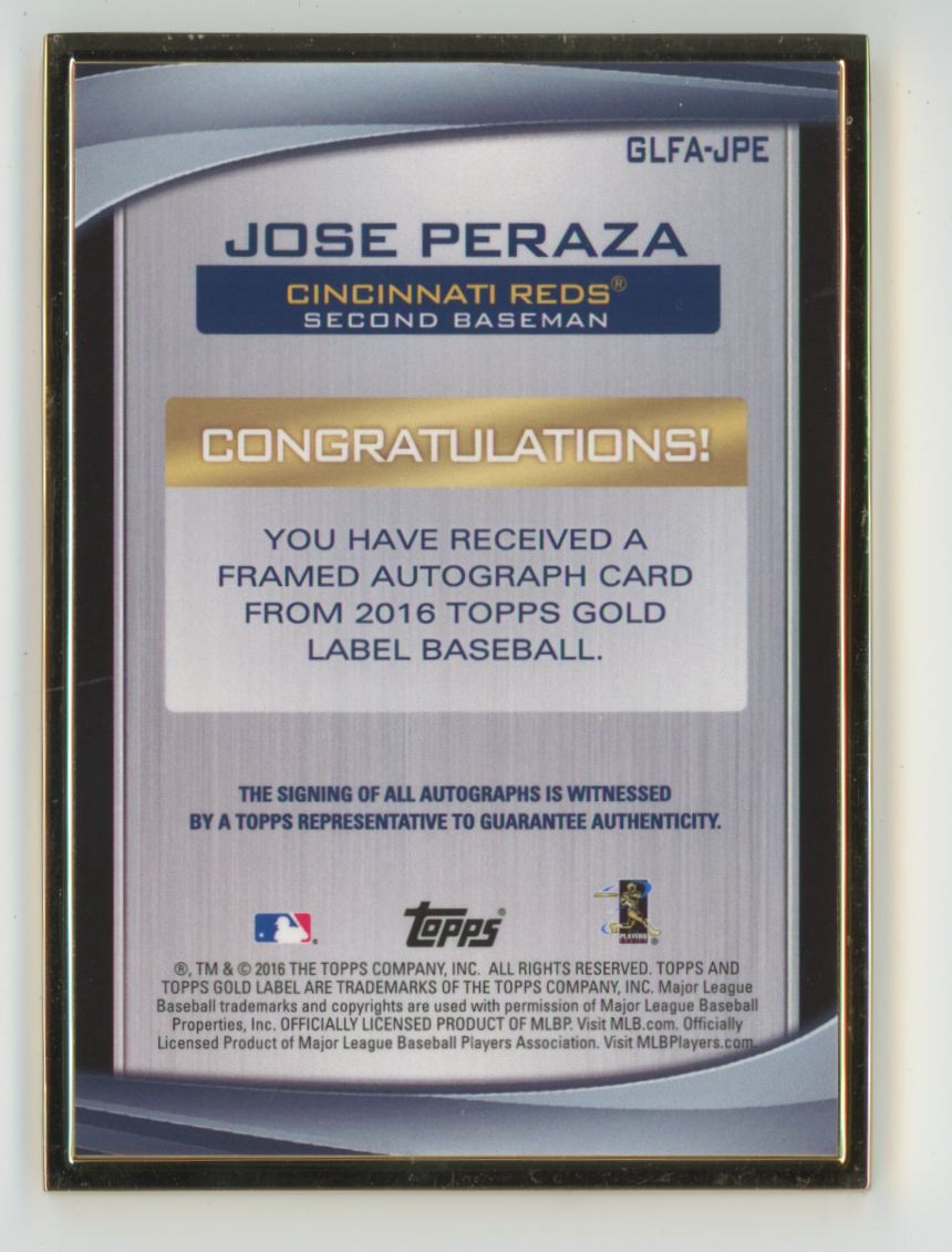 Jose Peraza 2016 Topps Gold Label Framed AUTO #GLFA-JPE Cincinnati Reds