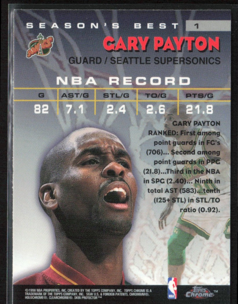 Gary Payton 1997 Topps Chrome Season's Best #1 Seattle SuperSonics
