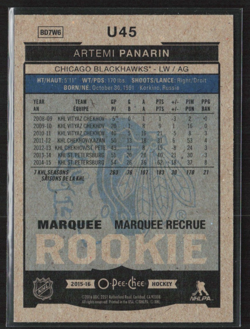 Artemi Panarin 2015 Upper Deck O-Pee-Chee Update RC #U45 Chicago Blackhawks