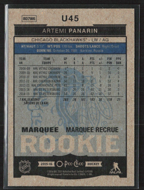 Artemi Panarin 2015 Upper Deck O-Pee-Chee Update RC #U45 Chicago Blackhawks