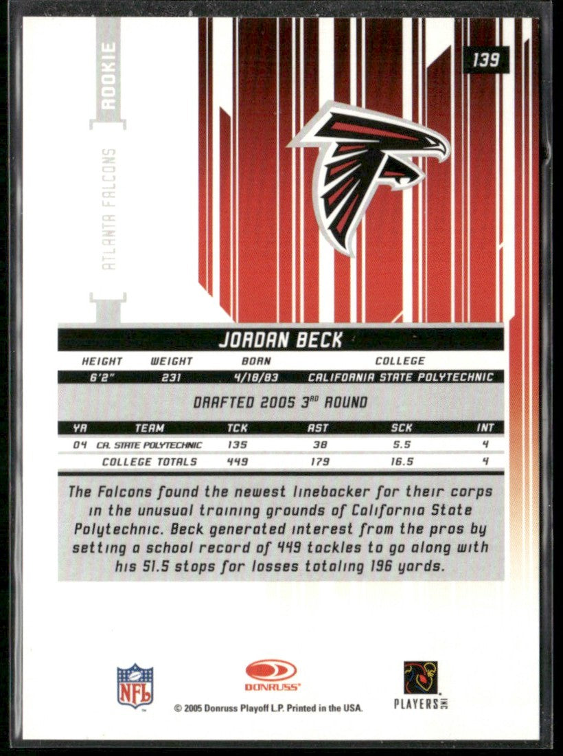Jordan Beck 2005 Leaf Rookies & Stars Longevity RC /999 #139 Atlanta Falcons