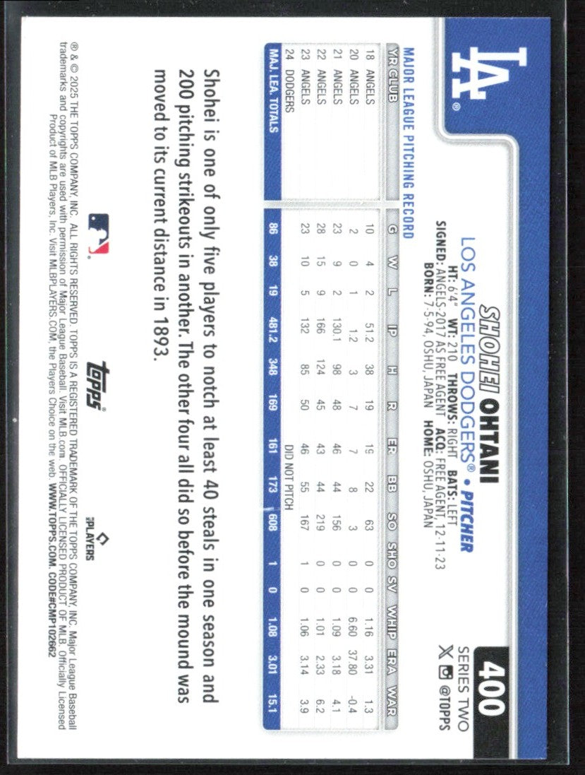 Shohei Ohtani 2025 Topps #400 Los Angeles Dodgers
