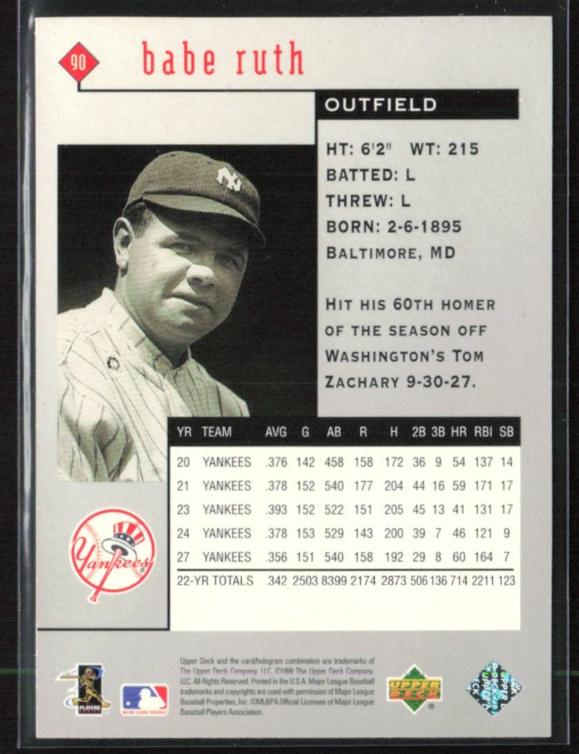 Babe Ruth 1999 Upper Deck Black Diamond #90 New York Yankees