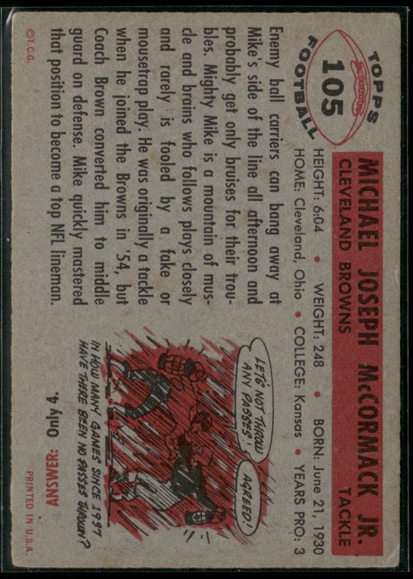 Mike McCormack 1956 Topps #105 Detroit Lions
