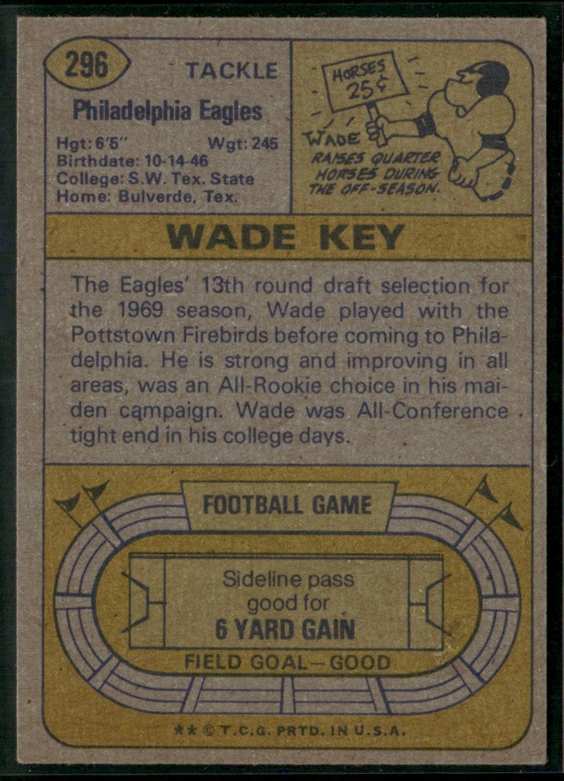Wade Key 1974 Topps #296 Philadelphia Eagles