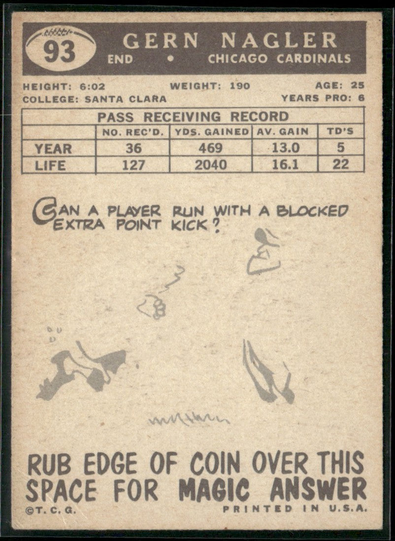 Gern Nagler 1959 Topps #93 Chicago Cardinals