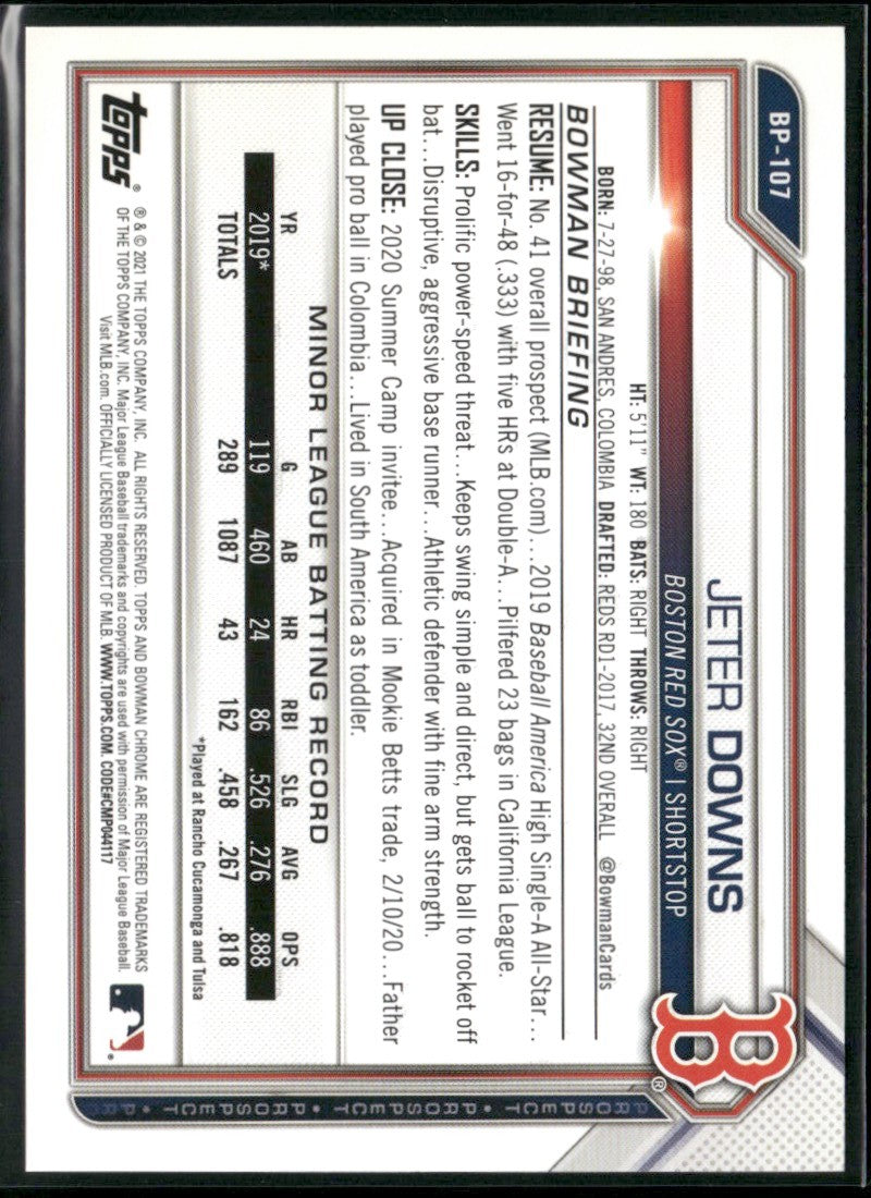 Jeter Downs 2021 Bowman Blue /150 #BP-107 Boston Red Sox