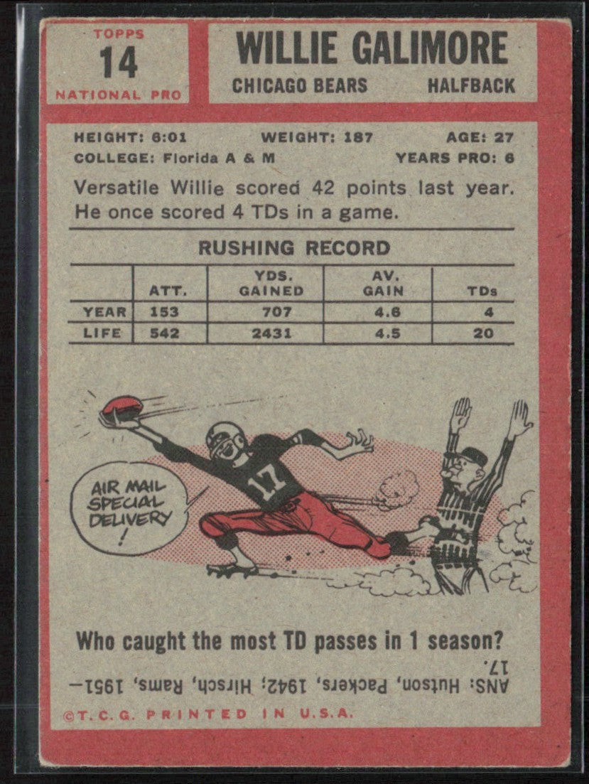 Willie Galimore 1962 Topps #14 Chicago Bears
