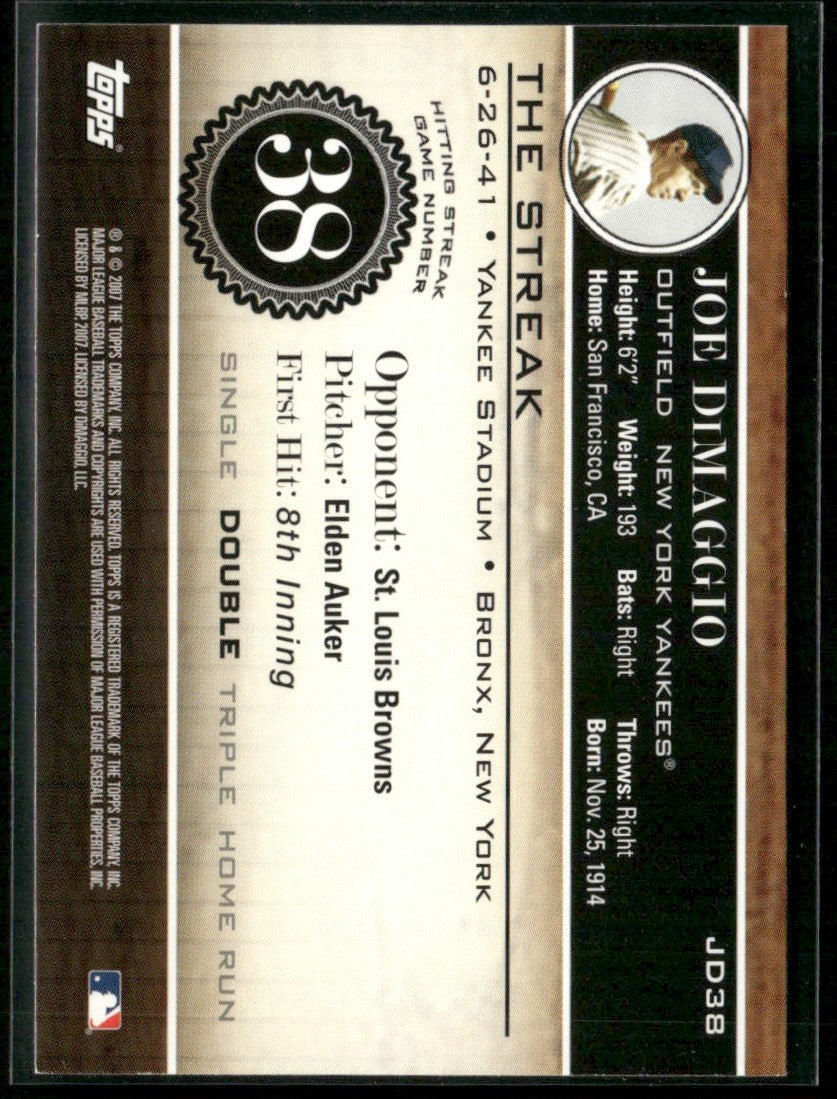 Joe DiMaggio 2007 Topps The Streak #JD38 New York Yankees