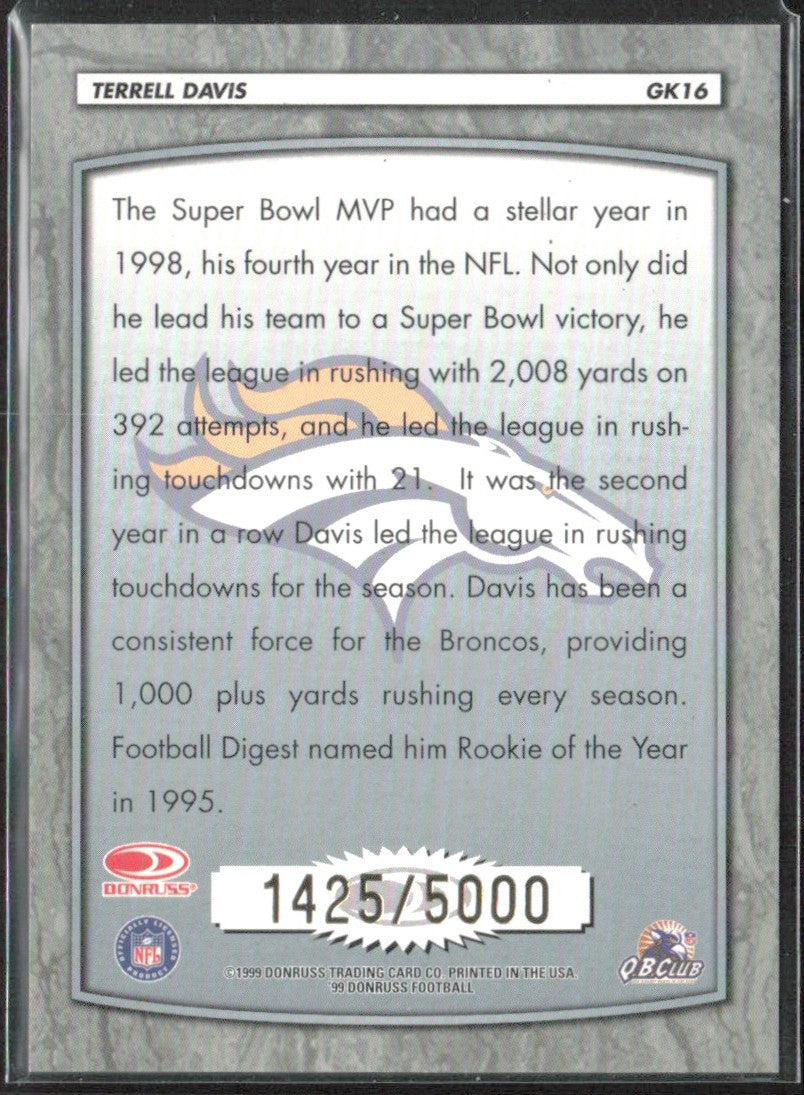 Terrell Davis 1999 Donruss Gridiron Kings /5000 #GK16 Denver Broncos