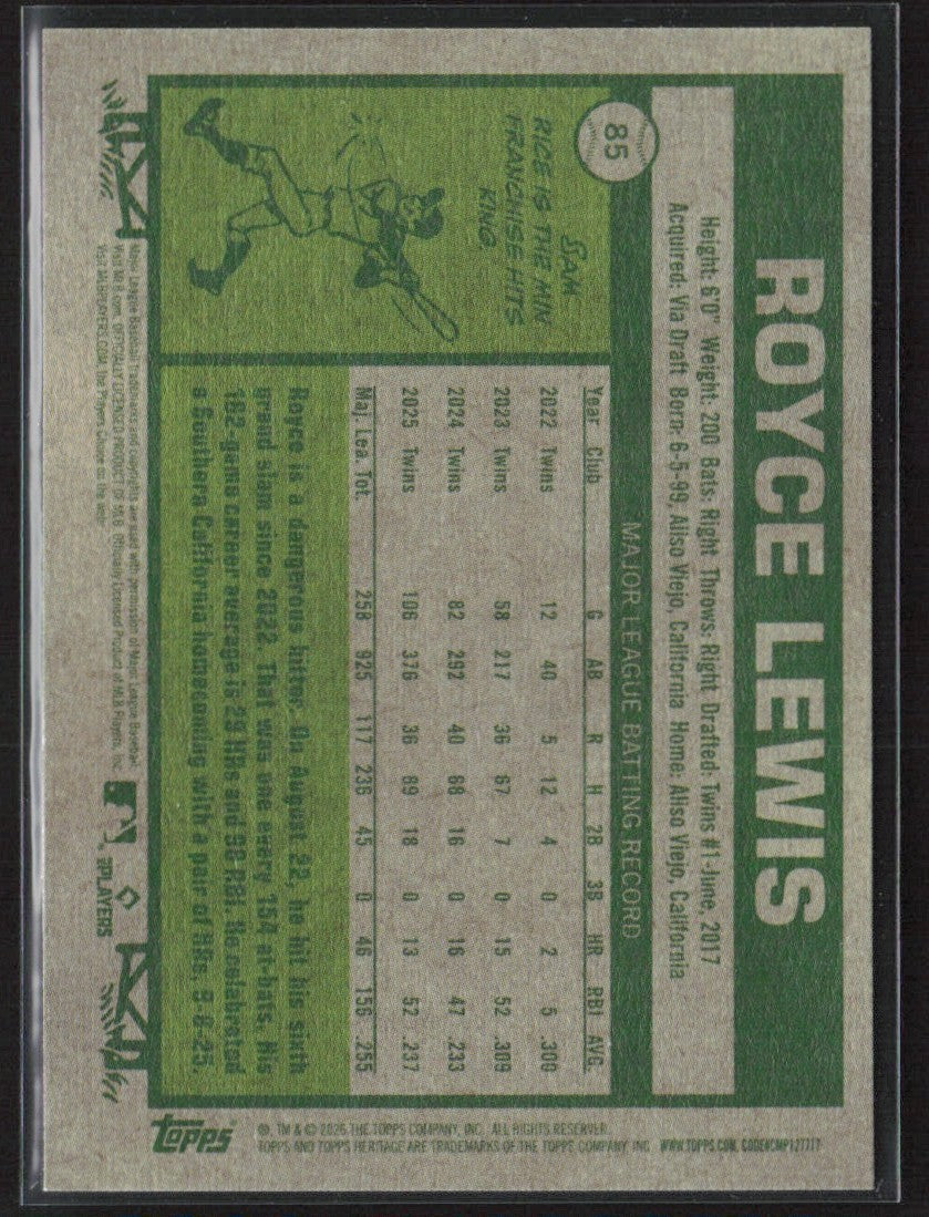 Royce Lewis 2026 Topps Heritage Dark Green Border #85 Minnesota Twins
