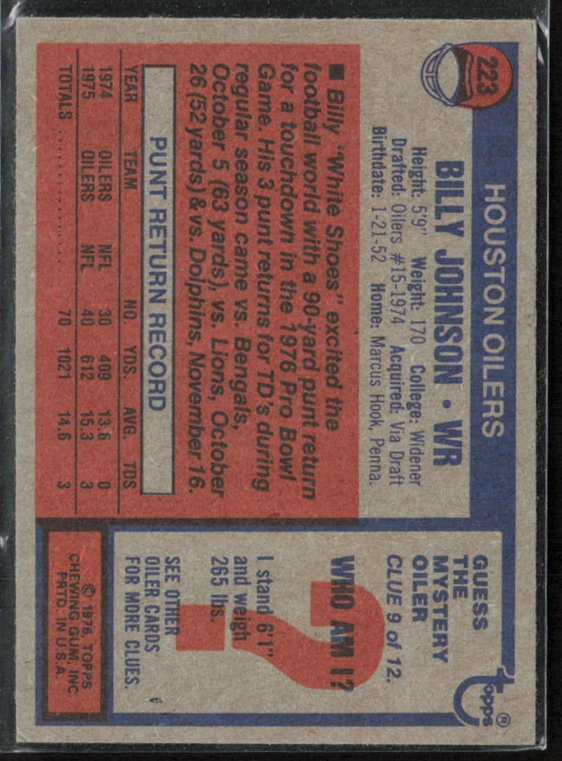 Billy Johnson 1976 Topps #223 Houston Oilers