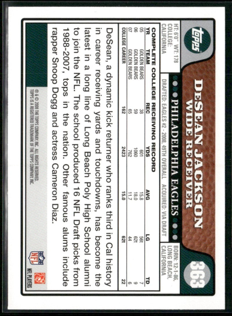 DeSean Jackson 2008 Topps RC #363 Philadelphia Eagles