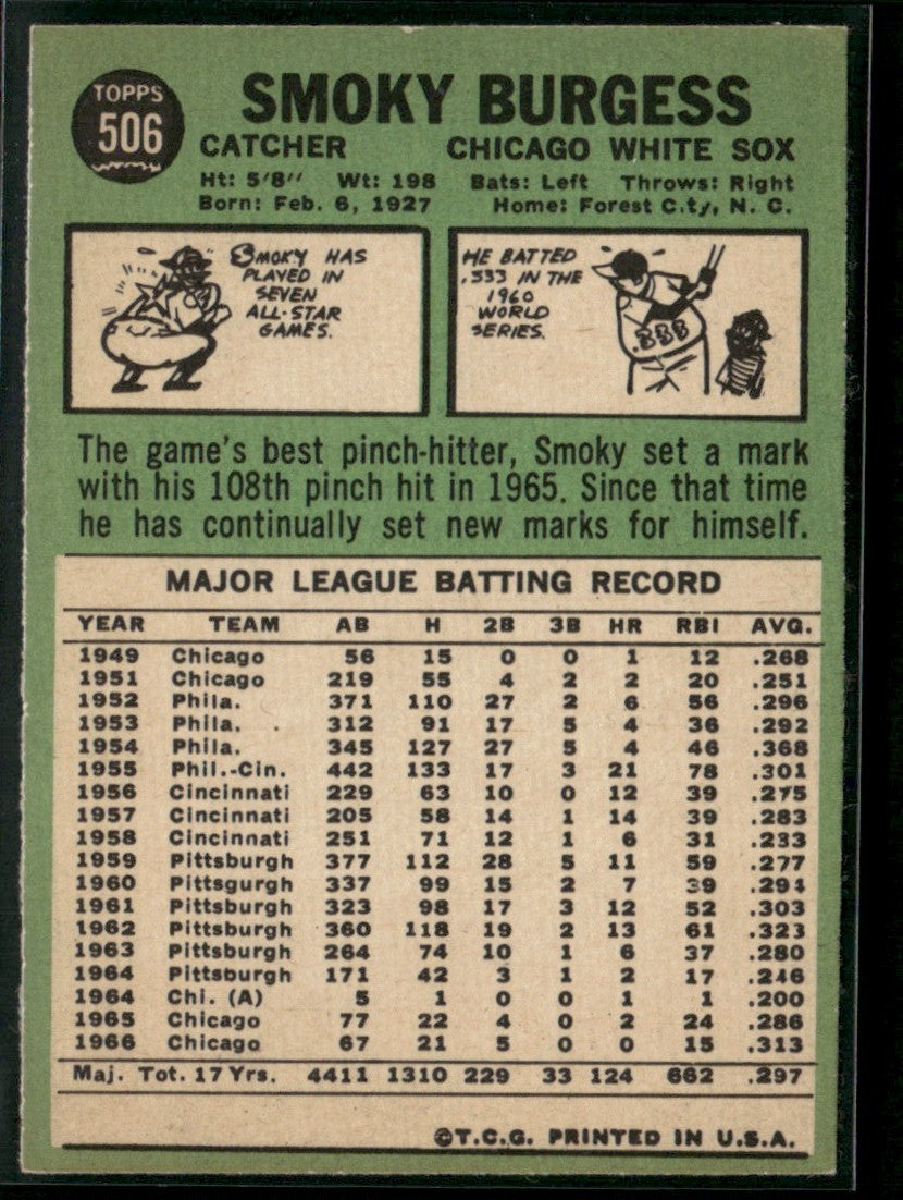 Smoky Burgess 1967 Topps #506 Chicago White Sox