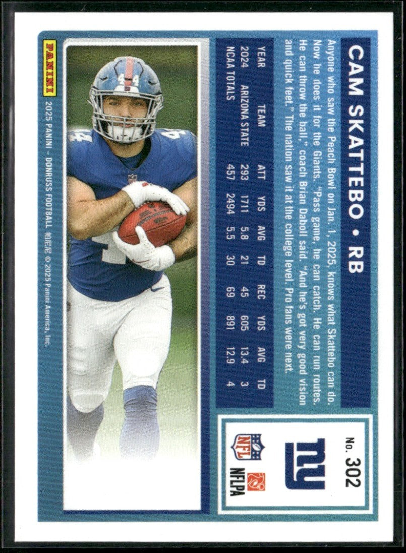 Cam Skattebo 2025 Panini Donruss RC #302 New York Giants