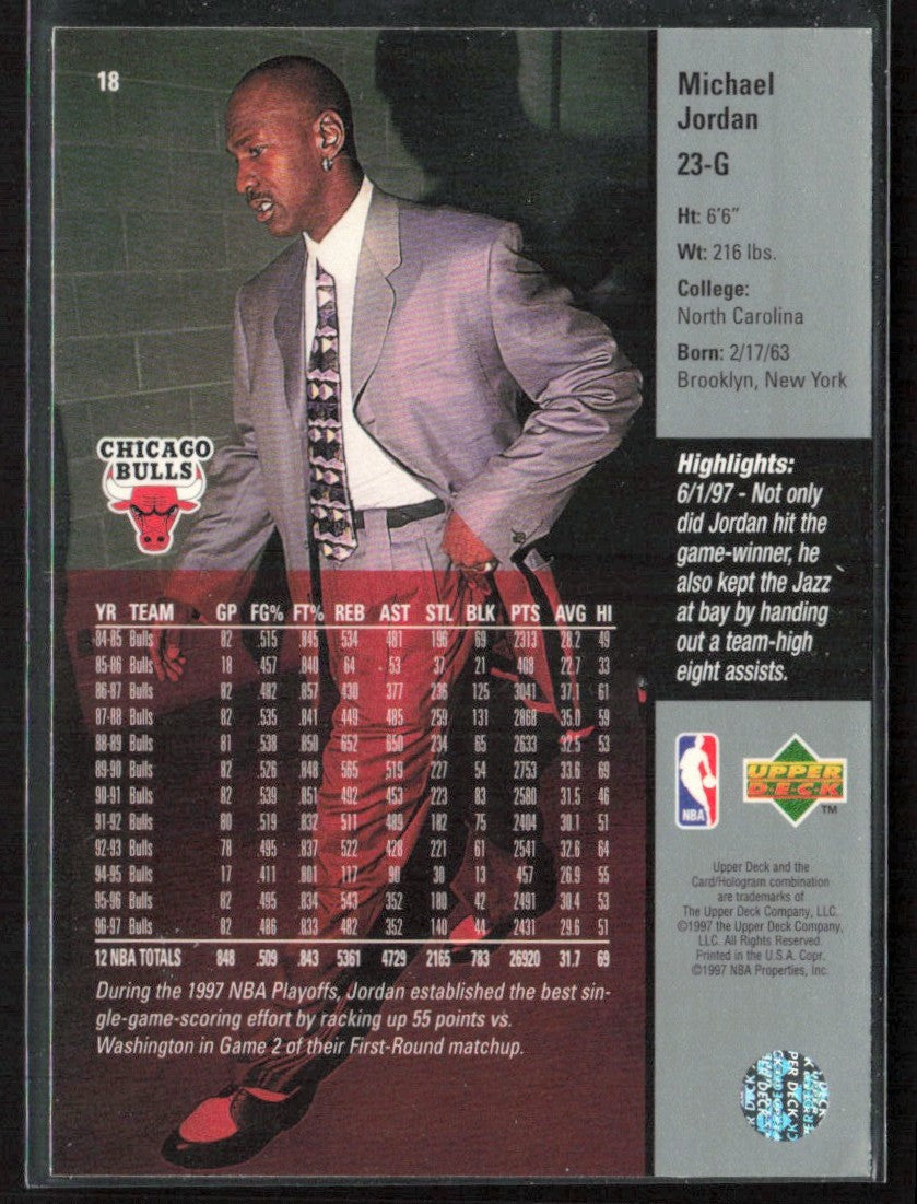 Michael Jordan 1997 Upper Deck Game Dated #18 Chicago Bulls