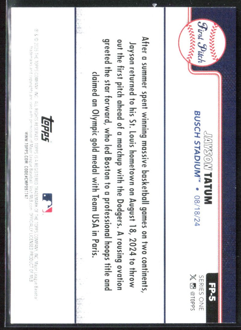 Jayson Tatum 2025 Topps First Pitch #FP-5 St. Louis Cardinals