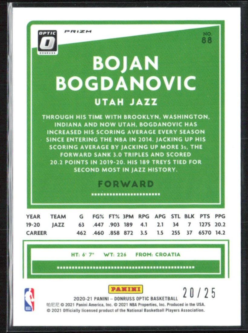 Bojan Bogdanovic 2020 Donruss Optic Pink /25 #88 Utah Jazz