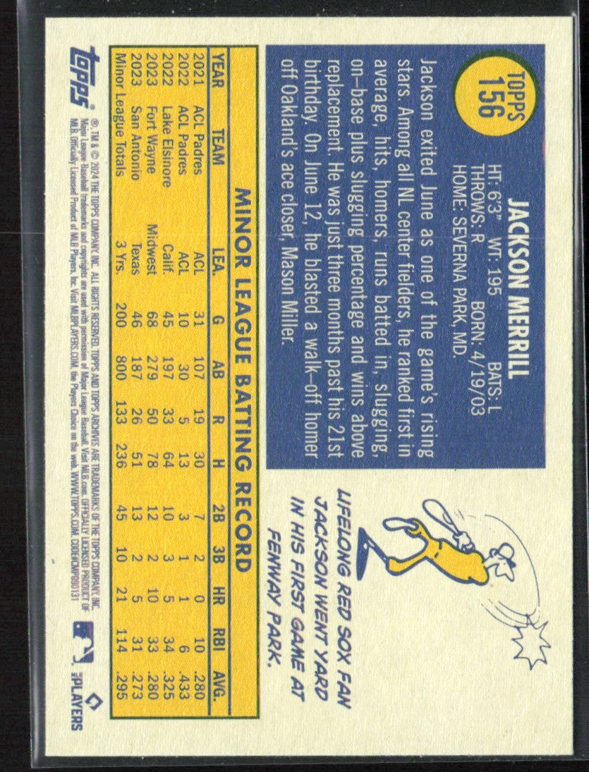 Jackson Merrill 2024 Topps Archives RC #156 San Diego Padres