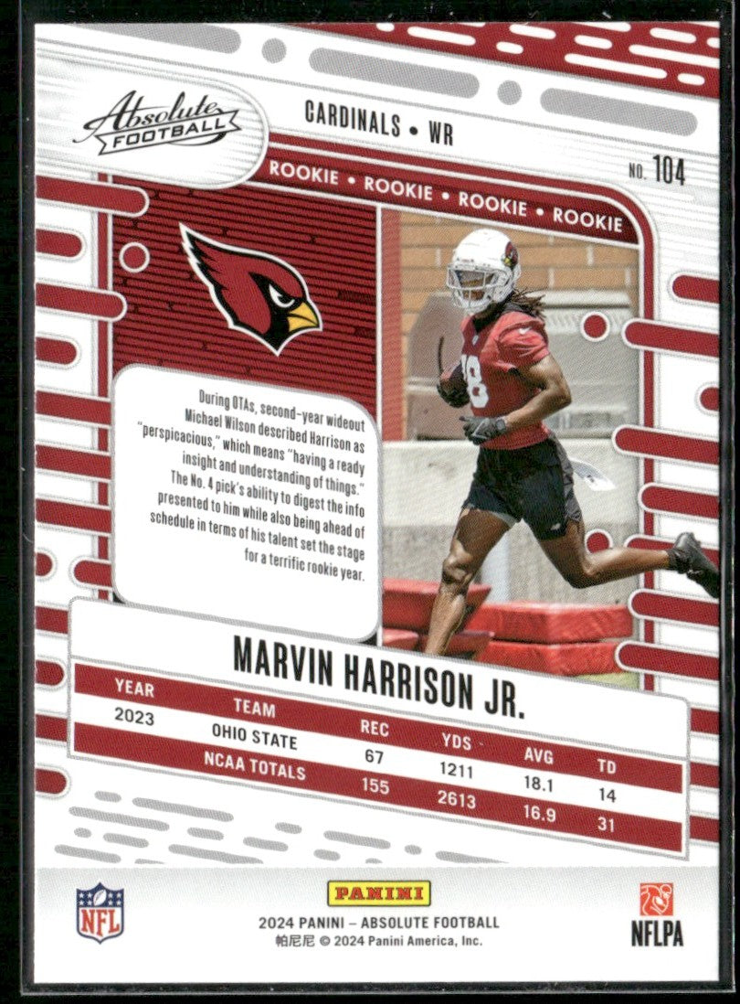 Marvin Harrison Jr. 2024 Panini Absolute RC #104 Arizona Cardinals