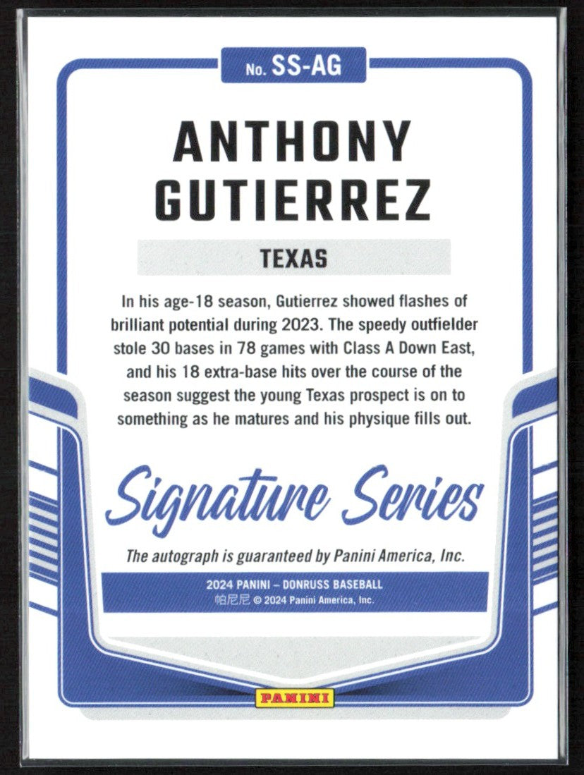 Anthony Gutierrez 2024 Donruss Signature Series AUTO #SS-AG Texas Rangers