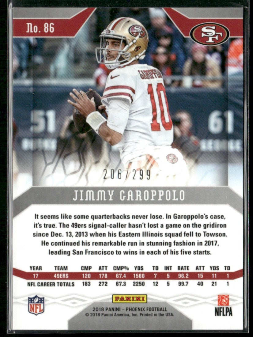 Jimmy Garoppolo 2018 Panini Phoenix Red /299 #86 San Francisco 49ers