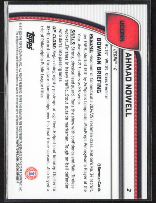 Ahmad Nowell 2024 Bowman U Chrome Green Shimmer Refractor #2 Connecticut Huskies