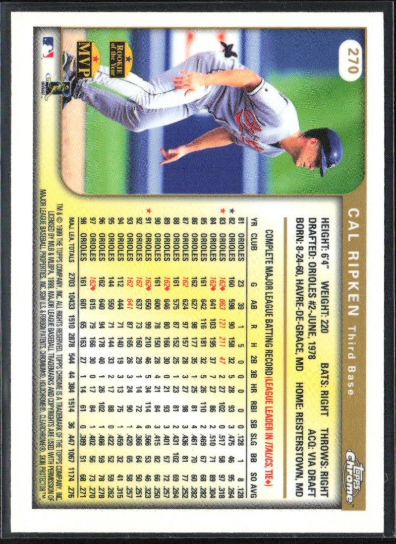 Cal Ripken Jr. 1999 Topps Chrome #270 Baltimore Orioles