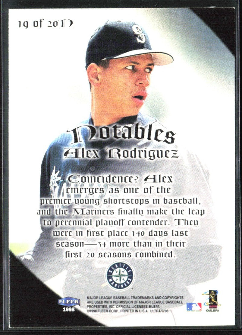 Alex Rodriguez 1998 Ultra Notables #19N Seattle Mariners