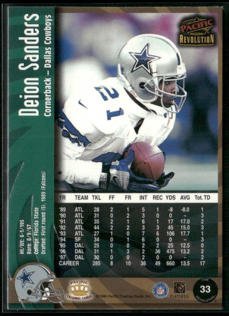 Deion Sanders 1998 Pacific Revolution #33 Dallas Cowboys