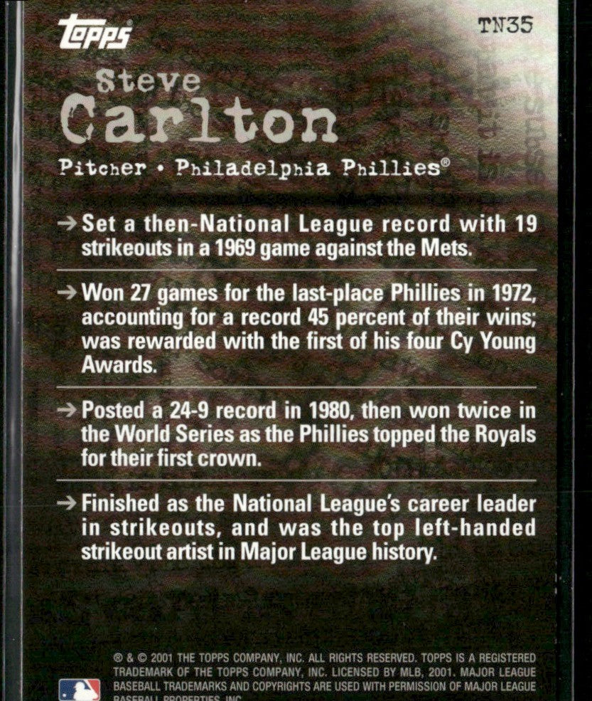 Steve Carlton 2001 Topps Noteworthy #TN35 Philadelphia Phillies