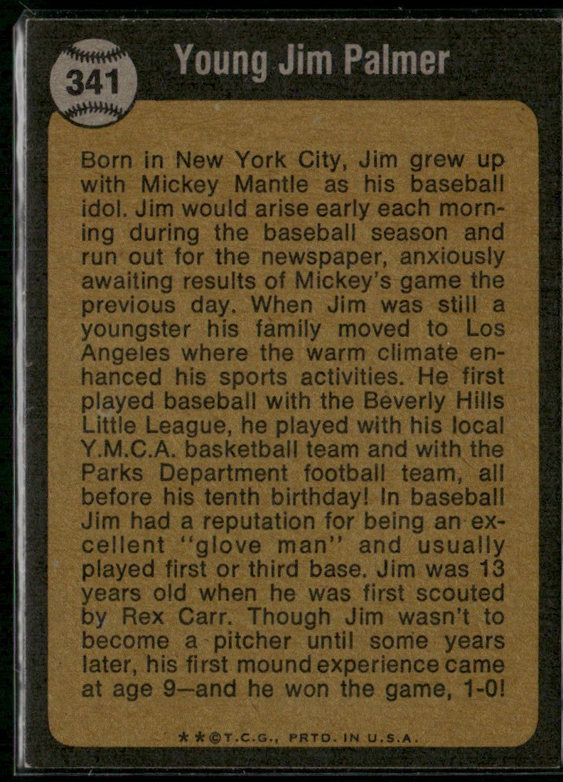 Jim Palmer 1973 Topps #341 Baltimore Orioles